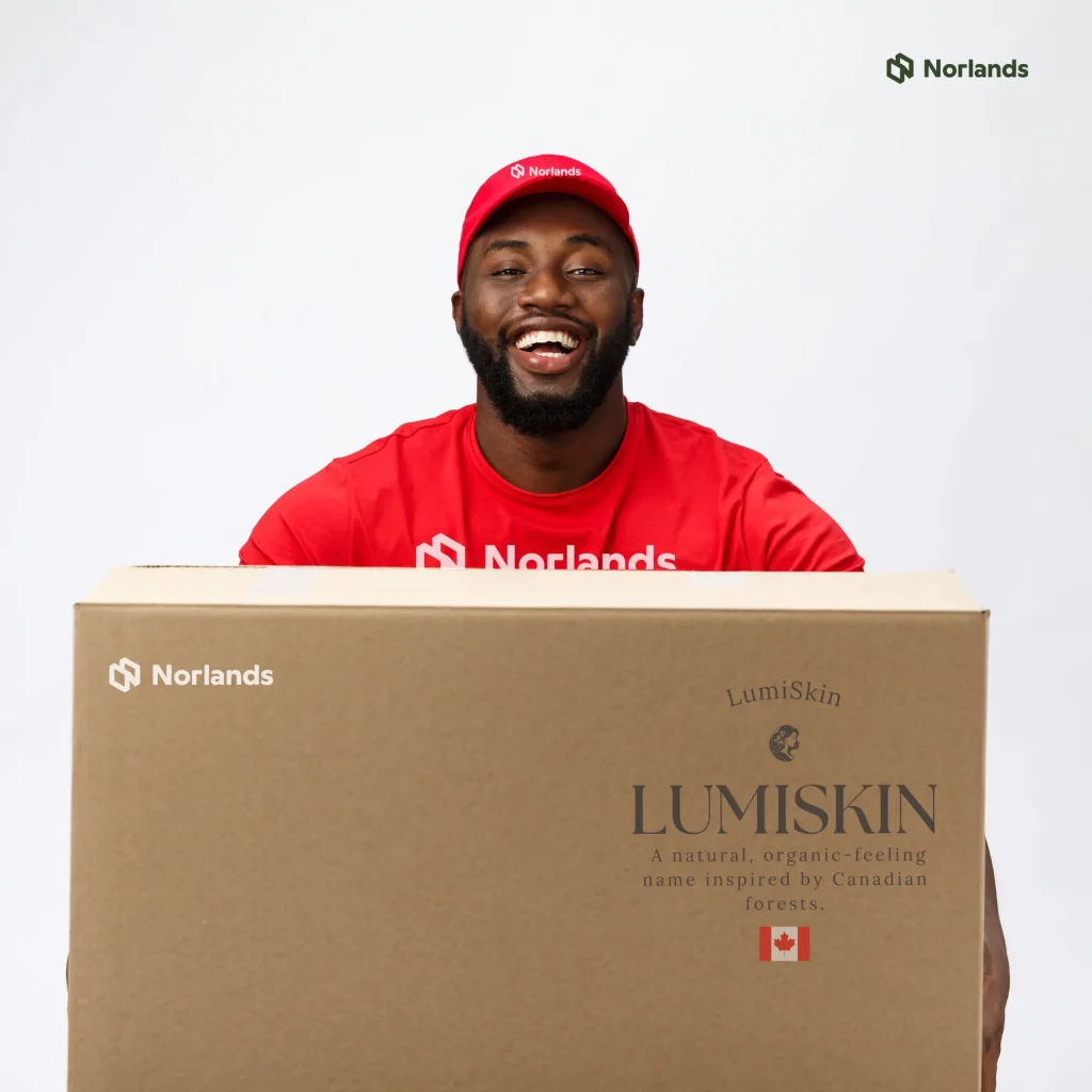 cardboard box of a skin care brand handeling with a worker