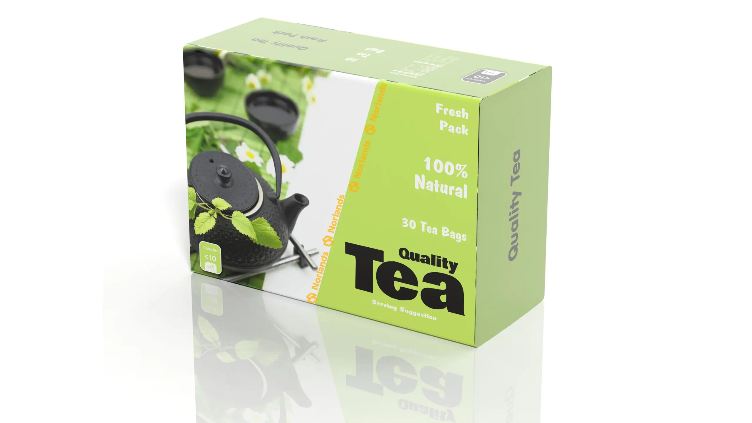 ChatGPT said: Alt text: Green tea packaging box labeled “Quality Tea” with natural design. 