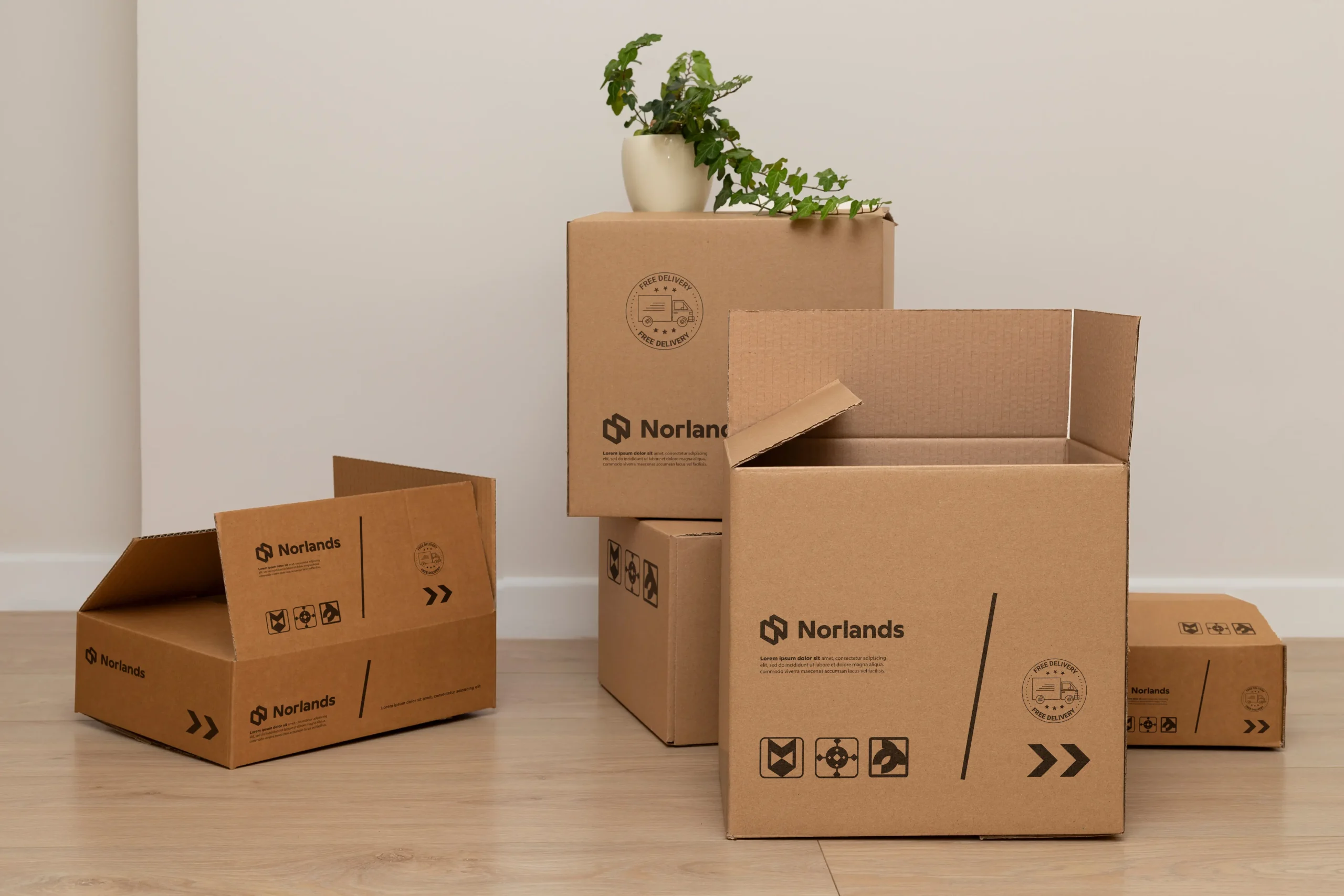 Stacked corrugated packaging boxes Vancouver used for moving, storage, and e-commerce shipping applications