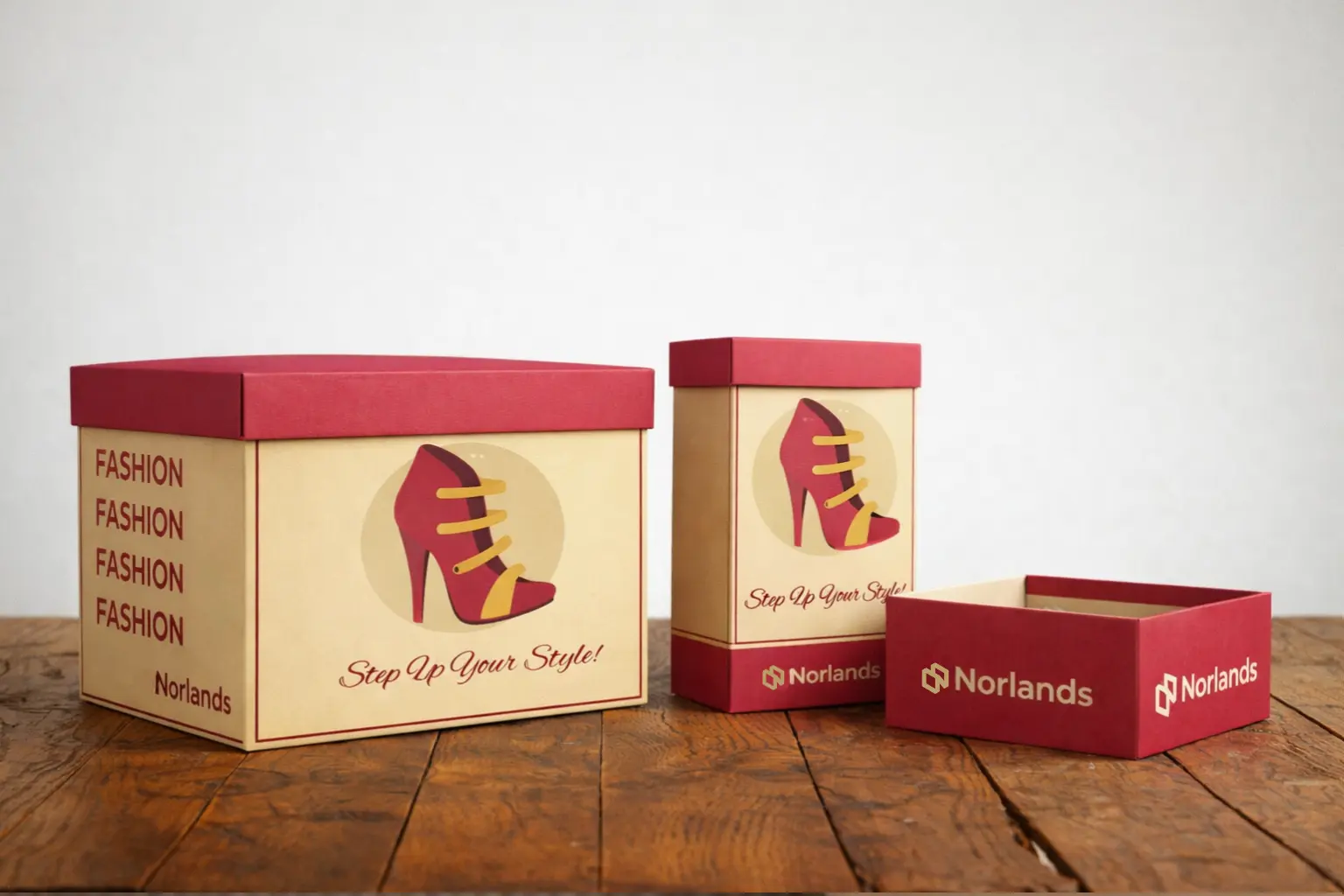 Custom printed retail shoe boxes representing creative packaging material decisions BC for product protection and visual merchandising impact