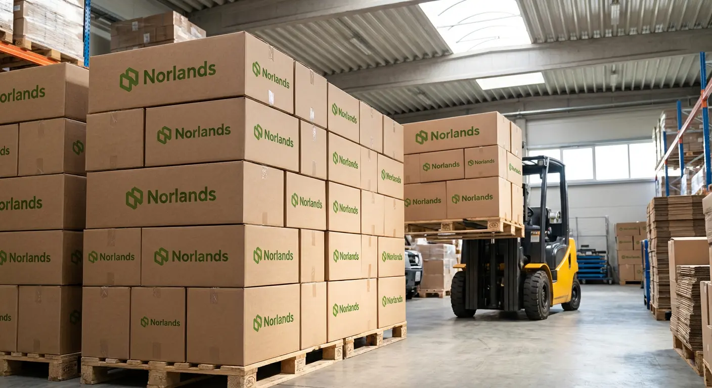 Warehouse pallets and forklift operations reflecting packaging standardization challenges Canada in pallet sizing, storage efficiency, and logistics coordination