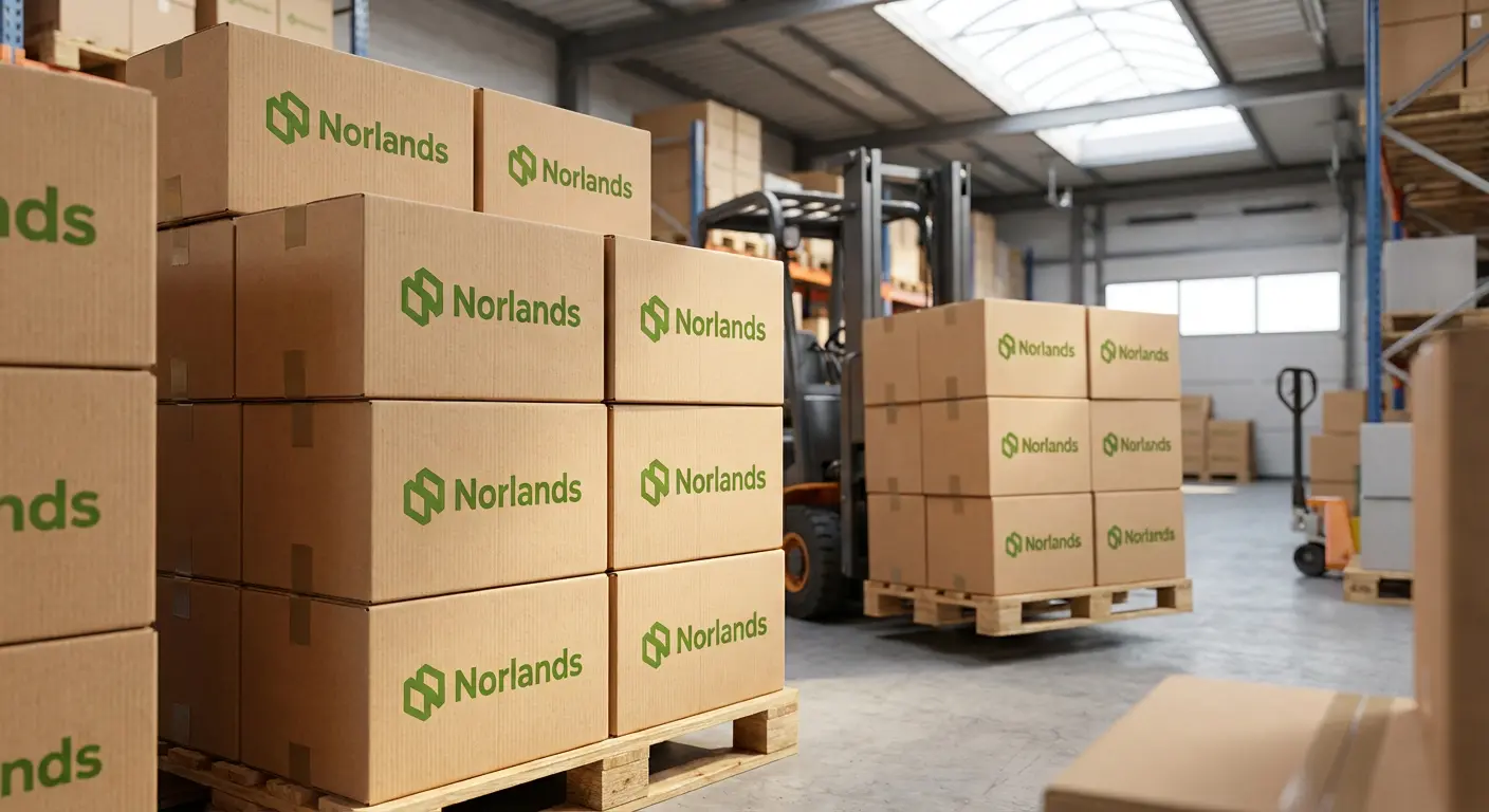 Warehouse pallets and forklift operations demonstrating packaging design logistics efficiency BC in large-scale storage and distribution systems