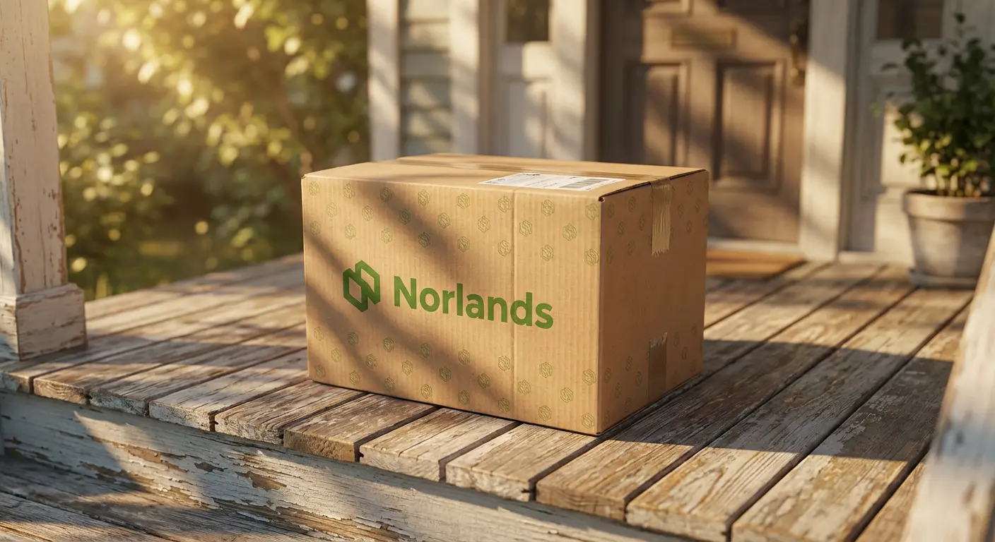 Delivered corrugated package on doorstep representing packaging design logistics efficiency BC in last mile delivery and secure product arrival