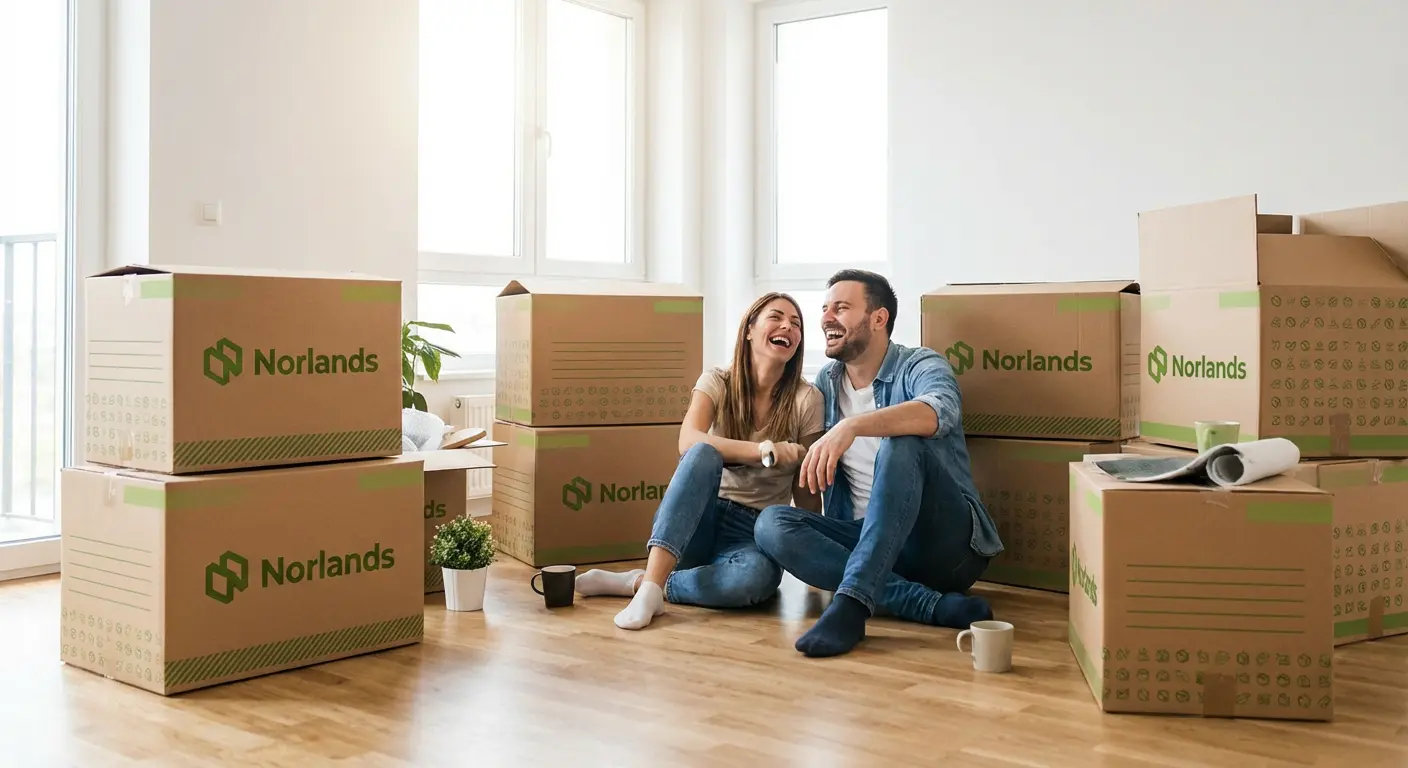 Couple surrounded by moving boxes illustrating packaging standardization challenges Canada in balancing packaging consistency with real-life usage scenarios