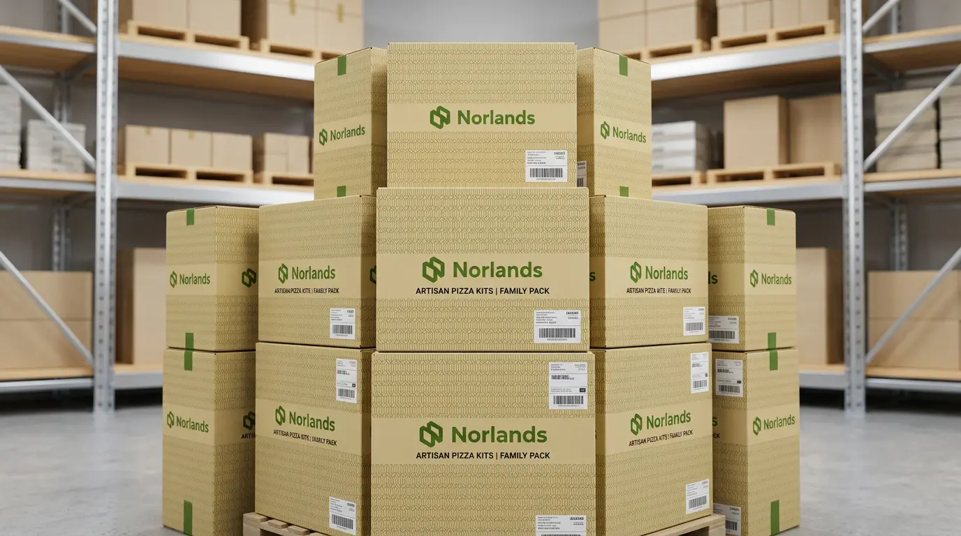 Stacked labeled packaging boxes illustrating packaging lead time management Canada through organized inventory and batch processing