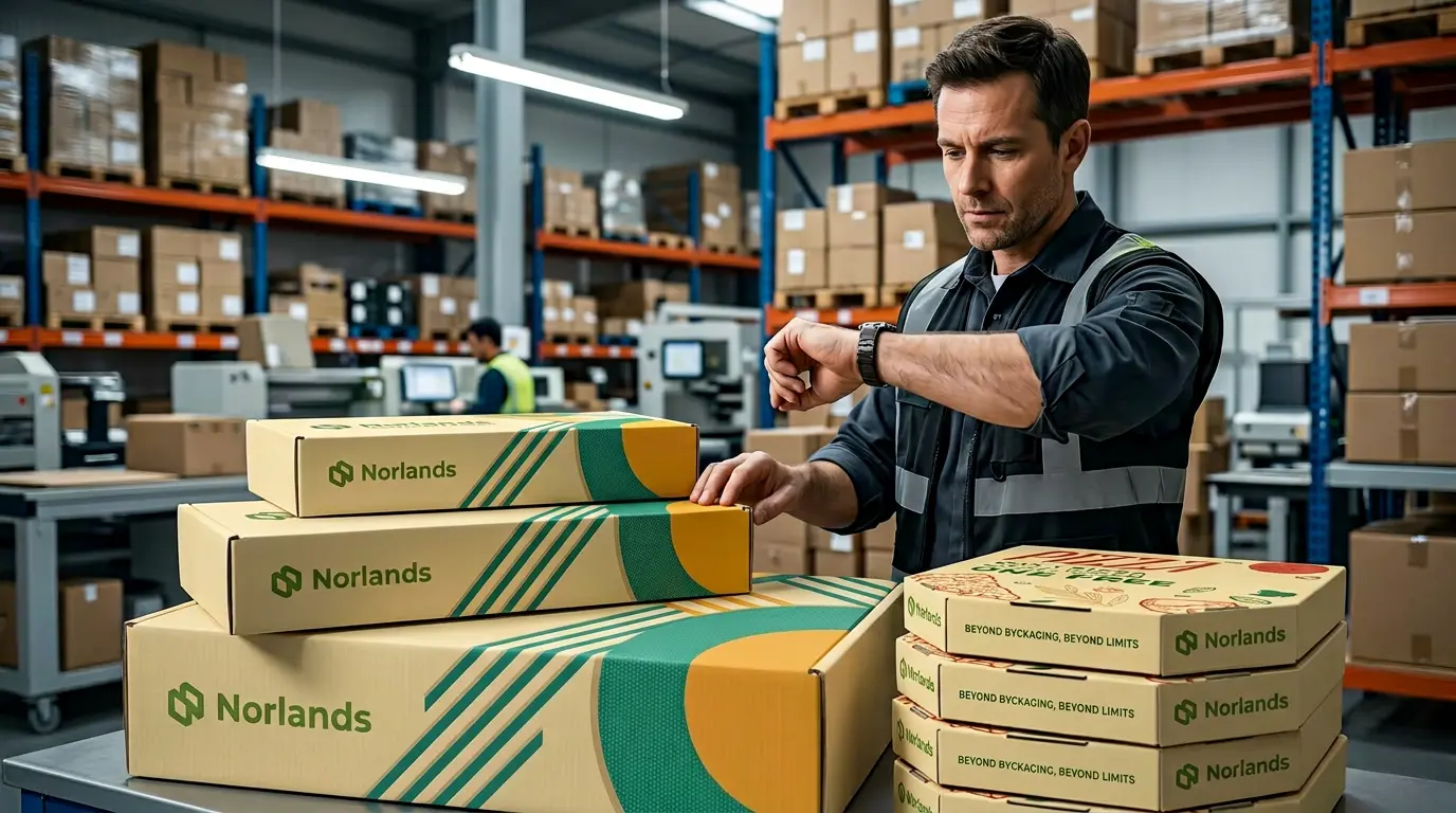 Warehouse worker monitoring production timing to manage packaging lead time management Canada in fast-paced logistics operations