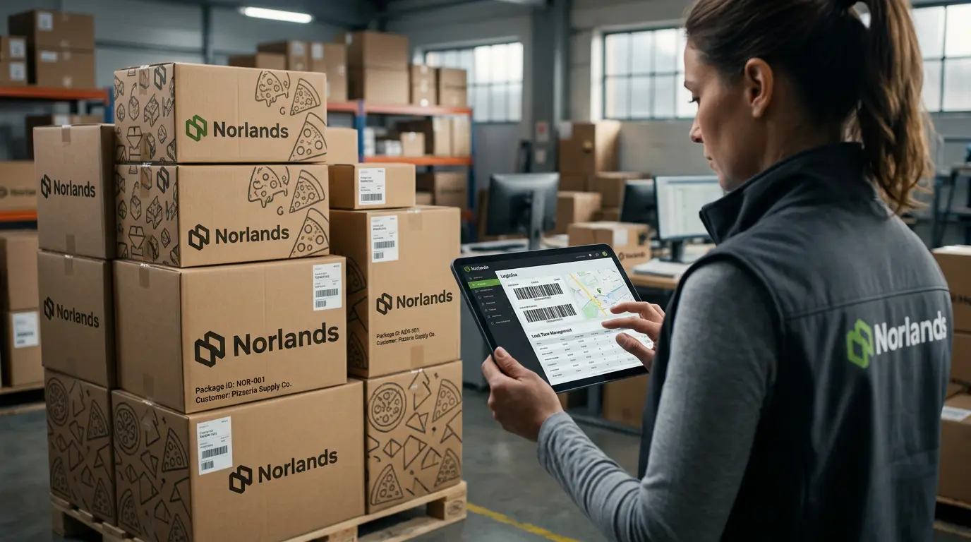 Logistics worker using digital tracking system for packaging lead time management Canada in warehouse distribution operations
