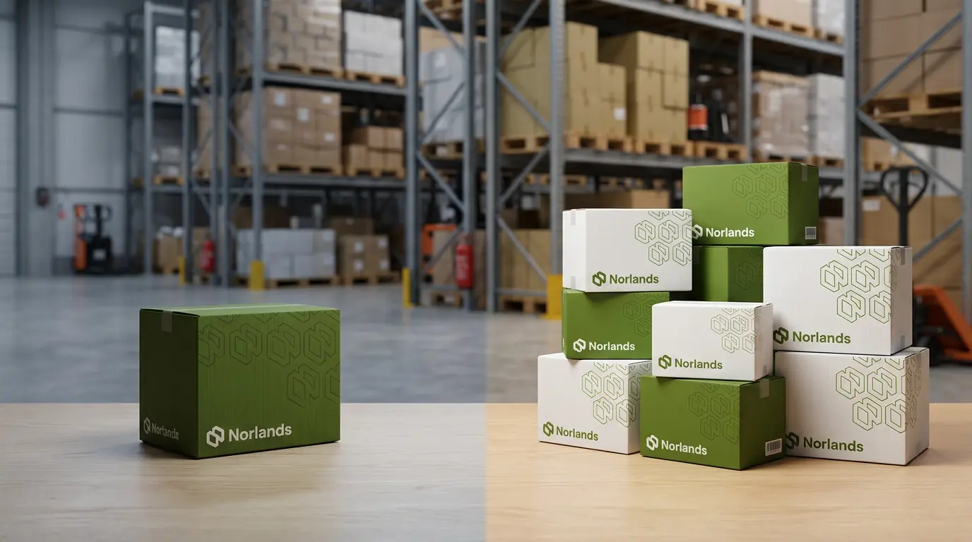 Single and grouped packaging boxes in warehouse highlighting packaging supplier dependence risks in limited sourcing strategies