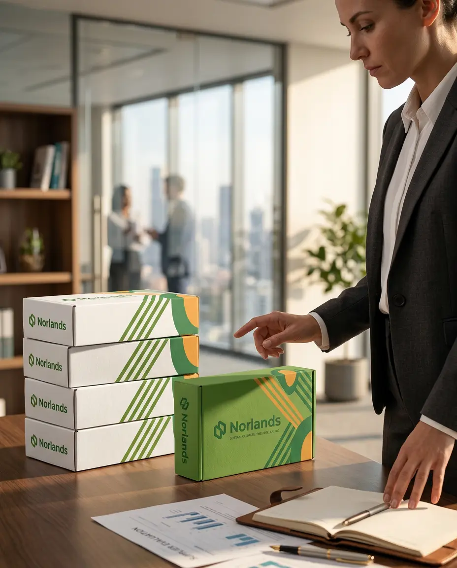 Business professional evaluating packaging options illustrating decision-making under packaging supplier dependence risks