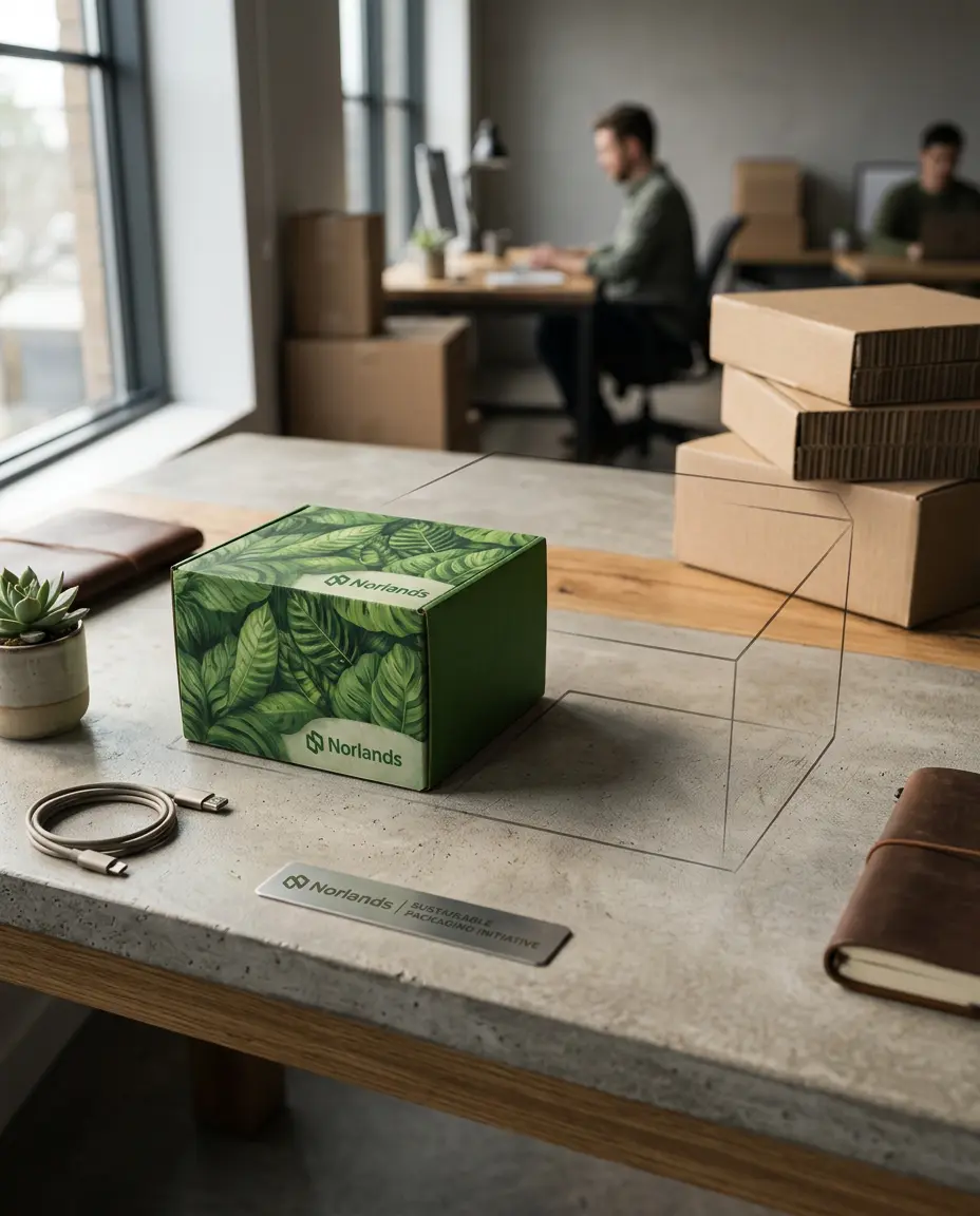 Minimal packaging design prototype on desk demonstrating packaging waste reduction strategies Canada through efficient structural planning