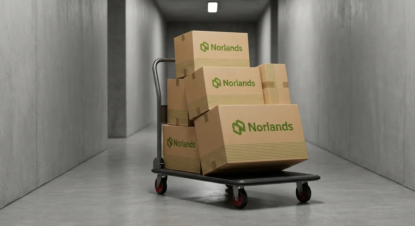 Stacked packaging boxes on transport cart illustrating packaging capacity planning Canada challenges in load balance and movement efficiency