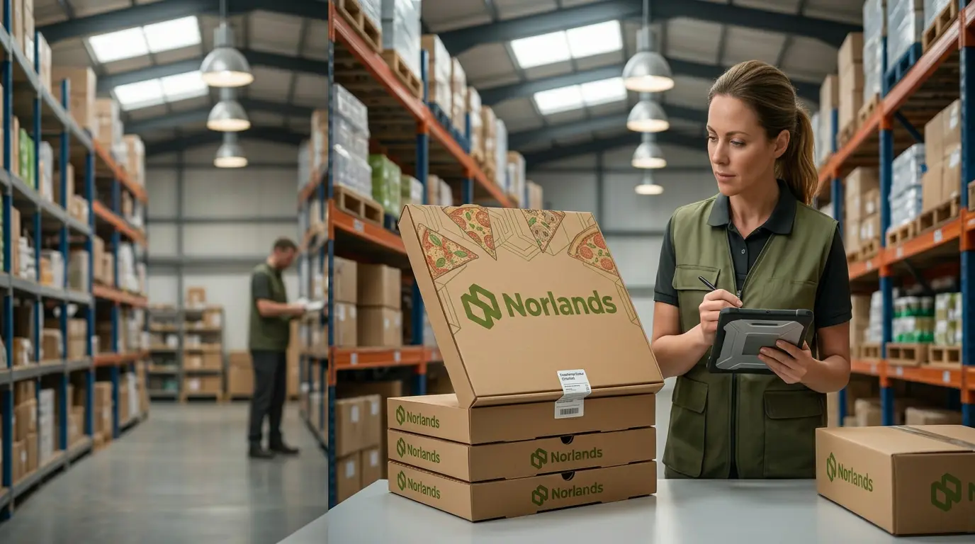 Warehouse worker inspecting packaging boxes using tablet to ensure packaging compliance requirements Canada are met