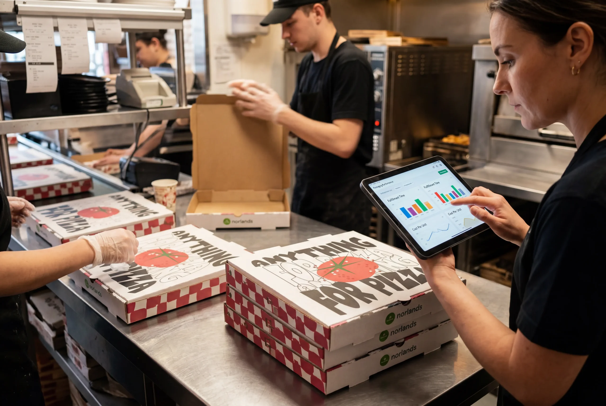 Packaging efficiency metrics Canada measured through pizza packaging performance analytics and operational reporting