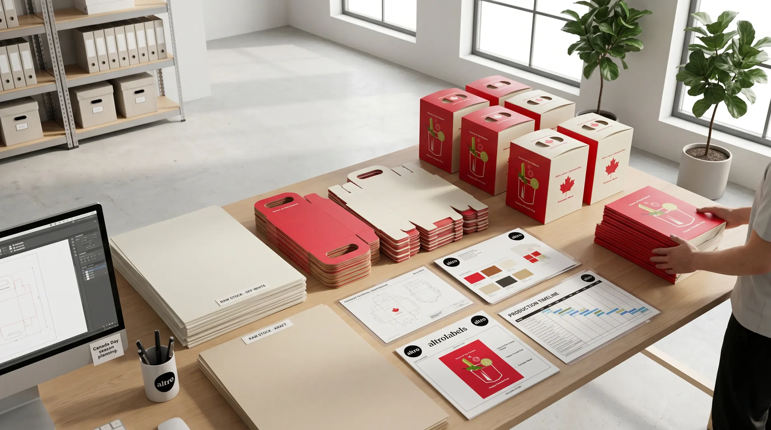 Industrial packaging planning with packaging materials, production schedules, and manufacturing specifications