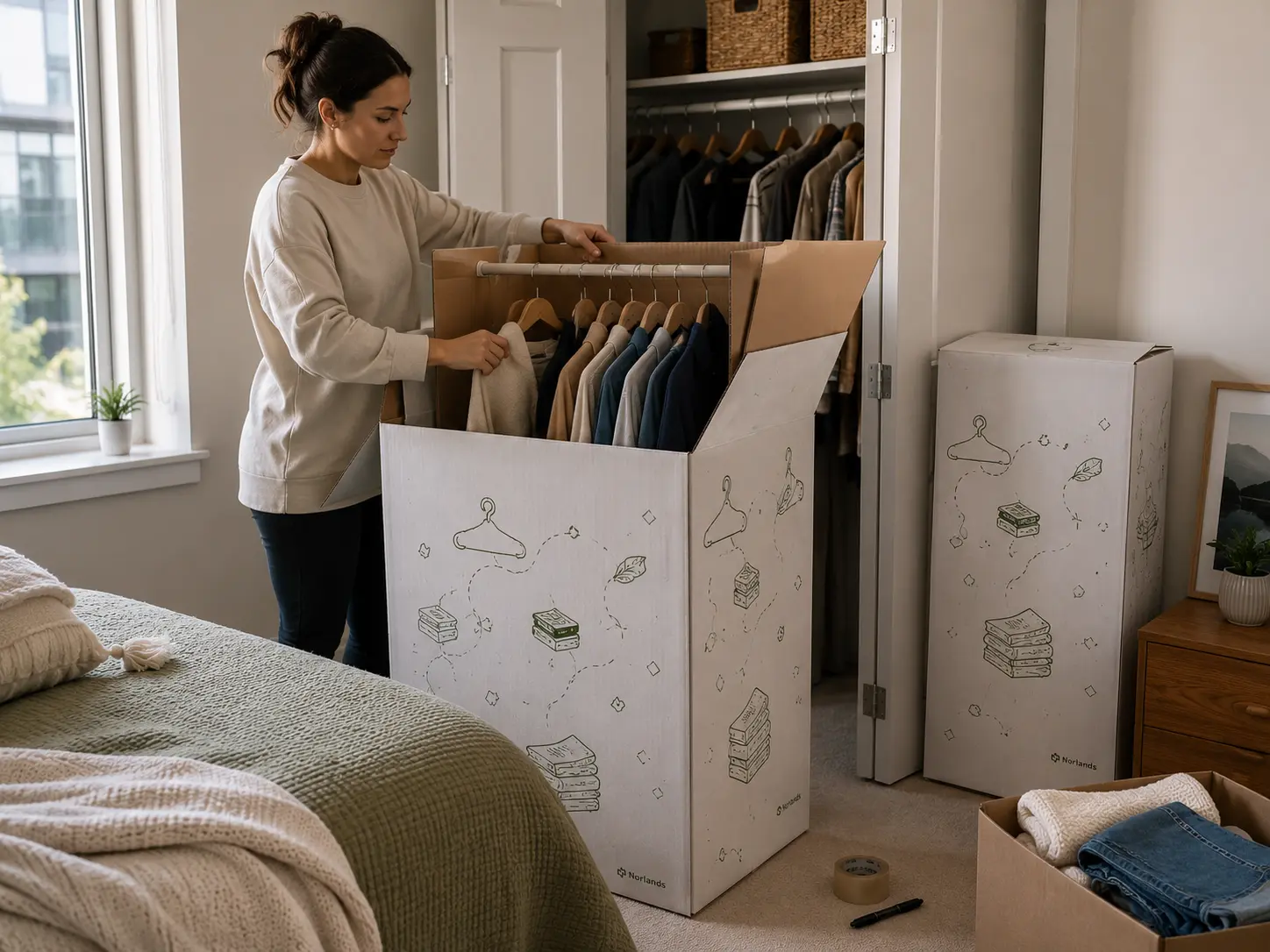 Packing household items into corrugated moving boxes for relocation in Vancouver BC