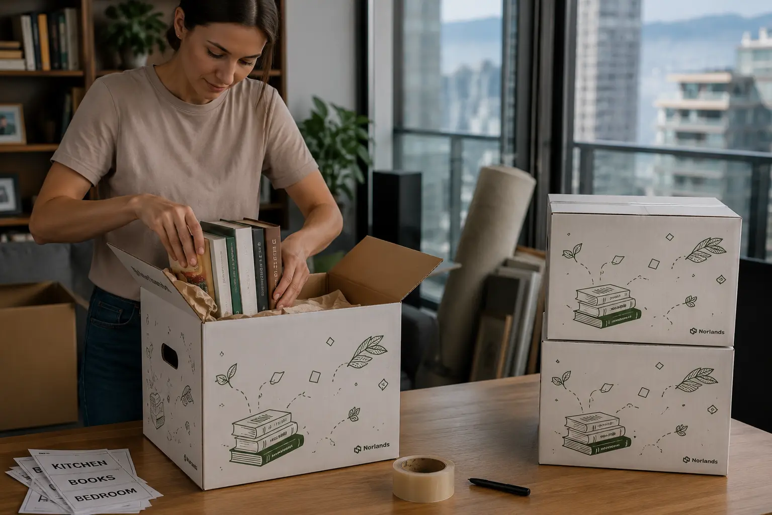 Dish pack moving box with protective cardboard dividers for fragile kitchenware