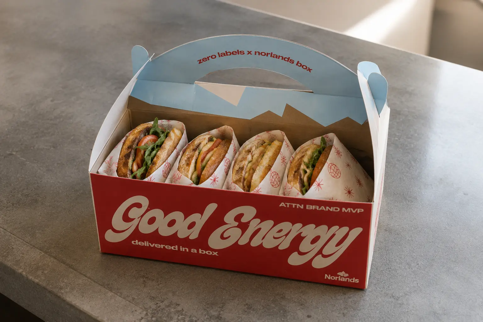 Reusable storage box holding individually wrapped sandwiches, demonstrating organized and protective compartment storage