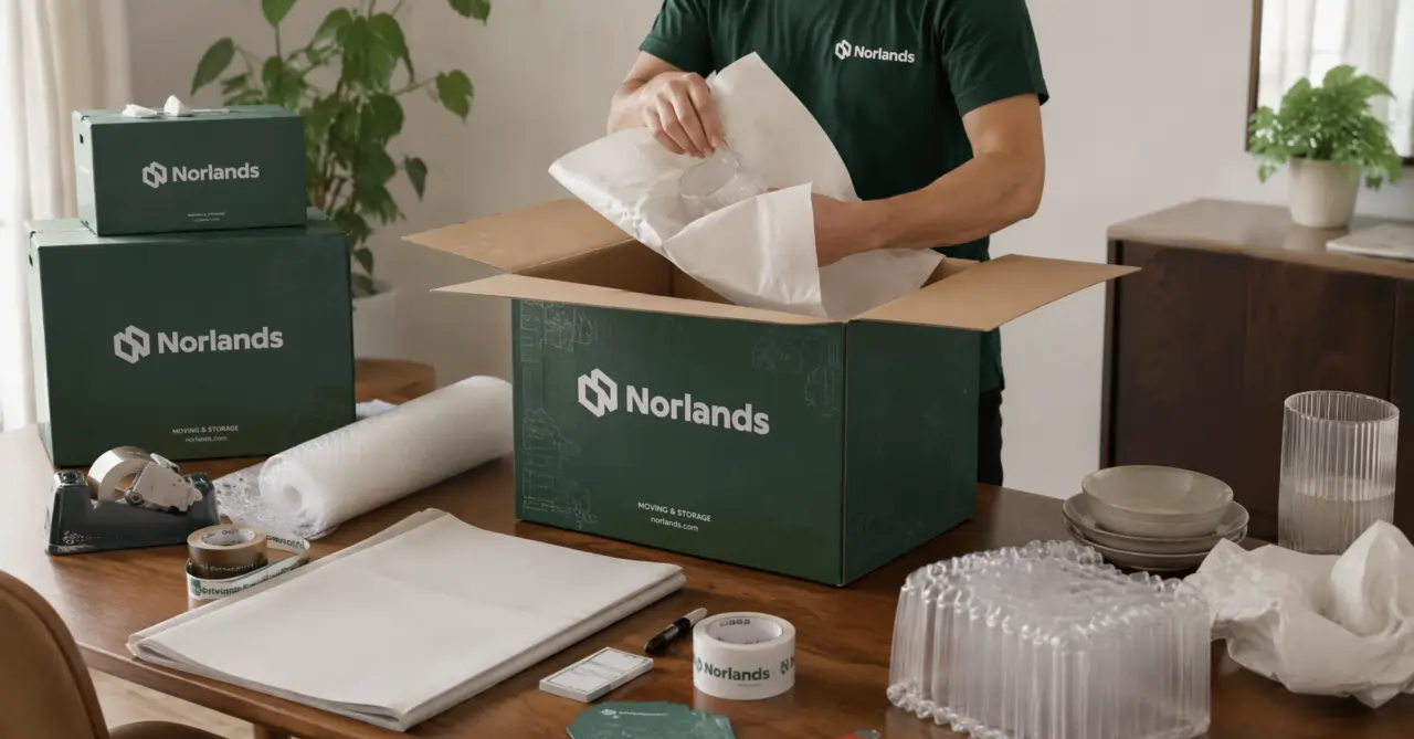 Heavy-duty moving boxes filled with books and household belongings ready for residential moving and storage