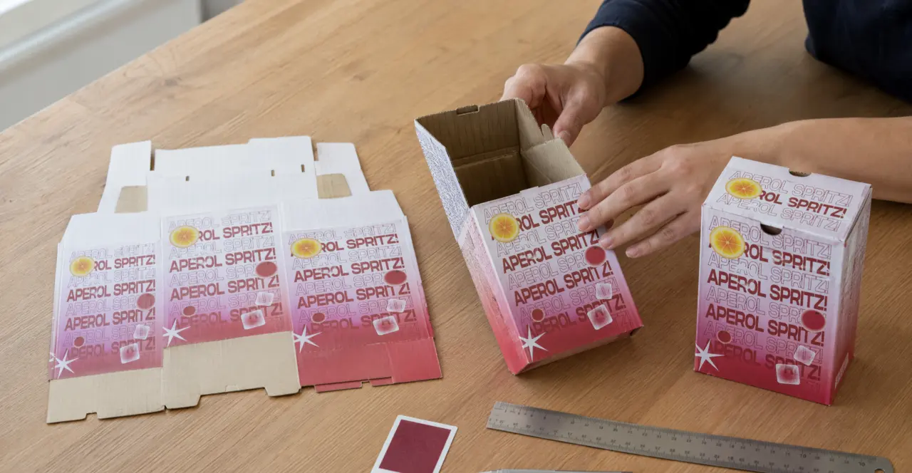 Packaging engineer assembling custom printed corrugated box prototypes from flat dielines during product development(BC Box House)