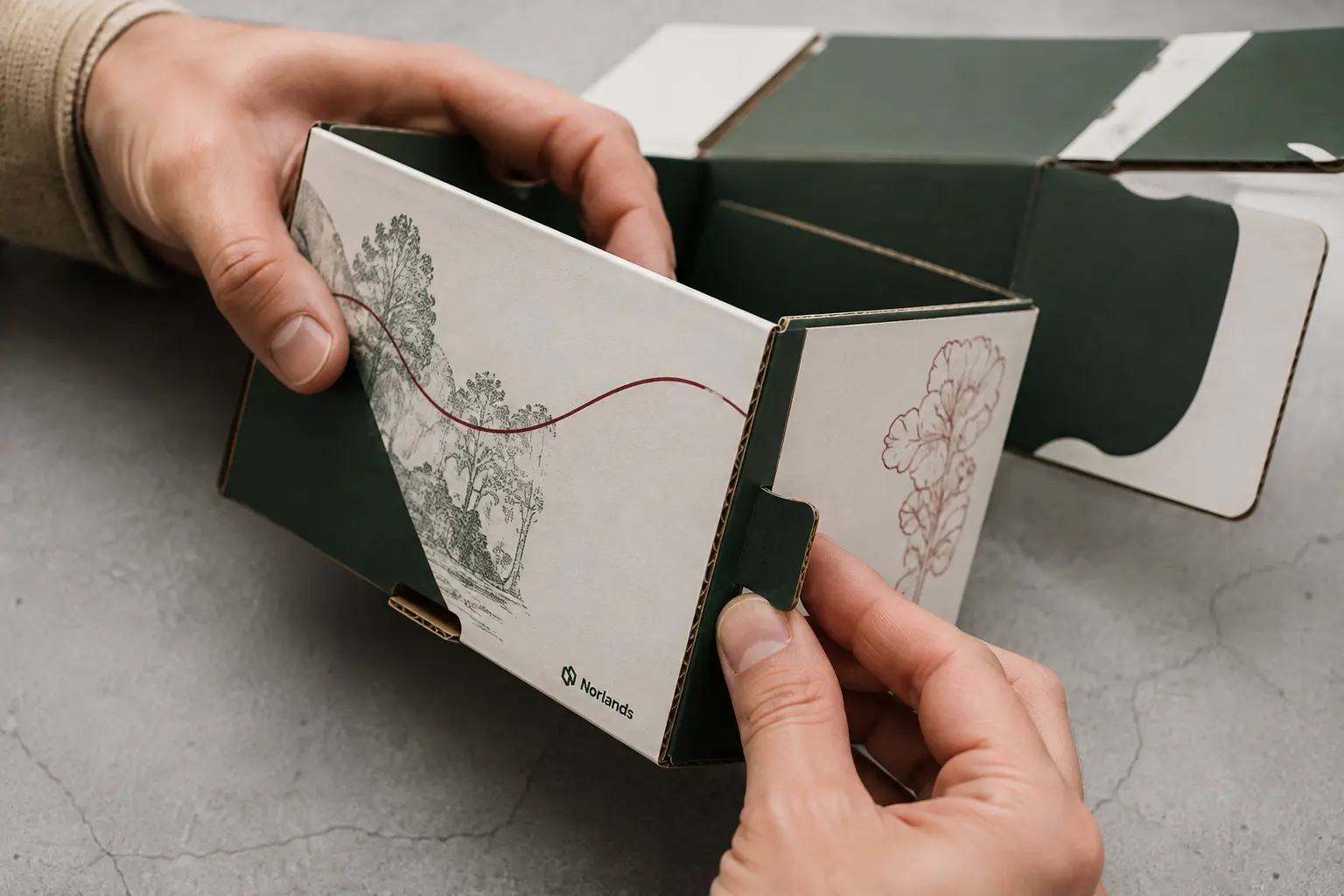 Custom box being assembled from a printed corrugated packaging structure in Canada