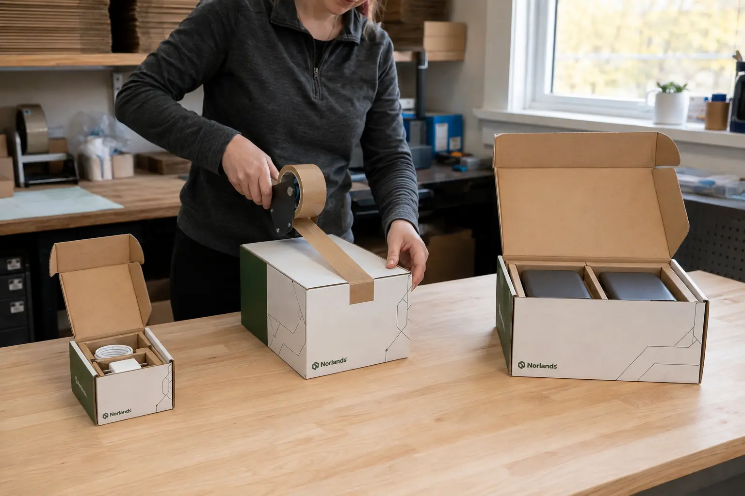 Custom shipping boxes within Canada being securely packed and sealed for delivery