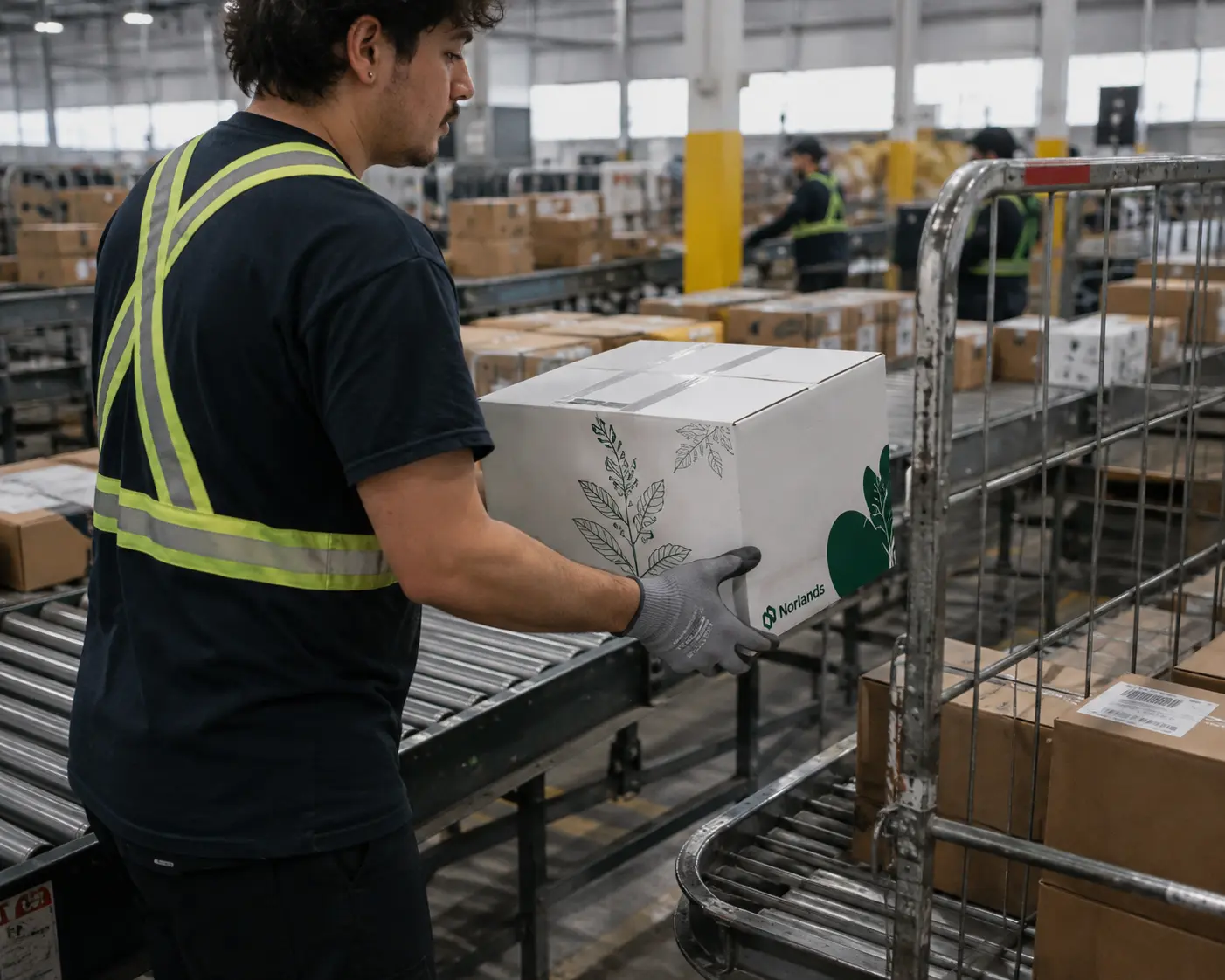 Corrugated shipping boxes within Canada moving through a warehouse distribution facility