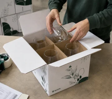 Shipping boxes within Canada with custom corrugated dividers protecting fragile glassware