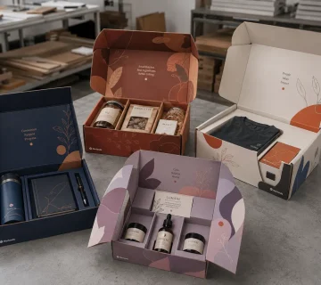 Custom Gift Boxes Vancouver with fitted compartments for a premium multi product gift set