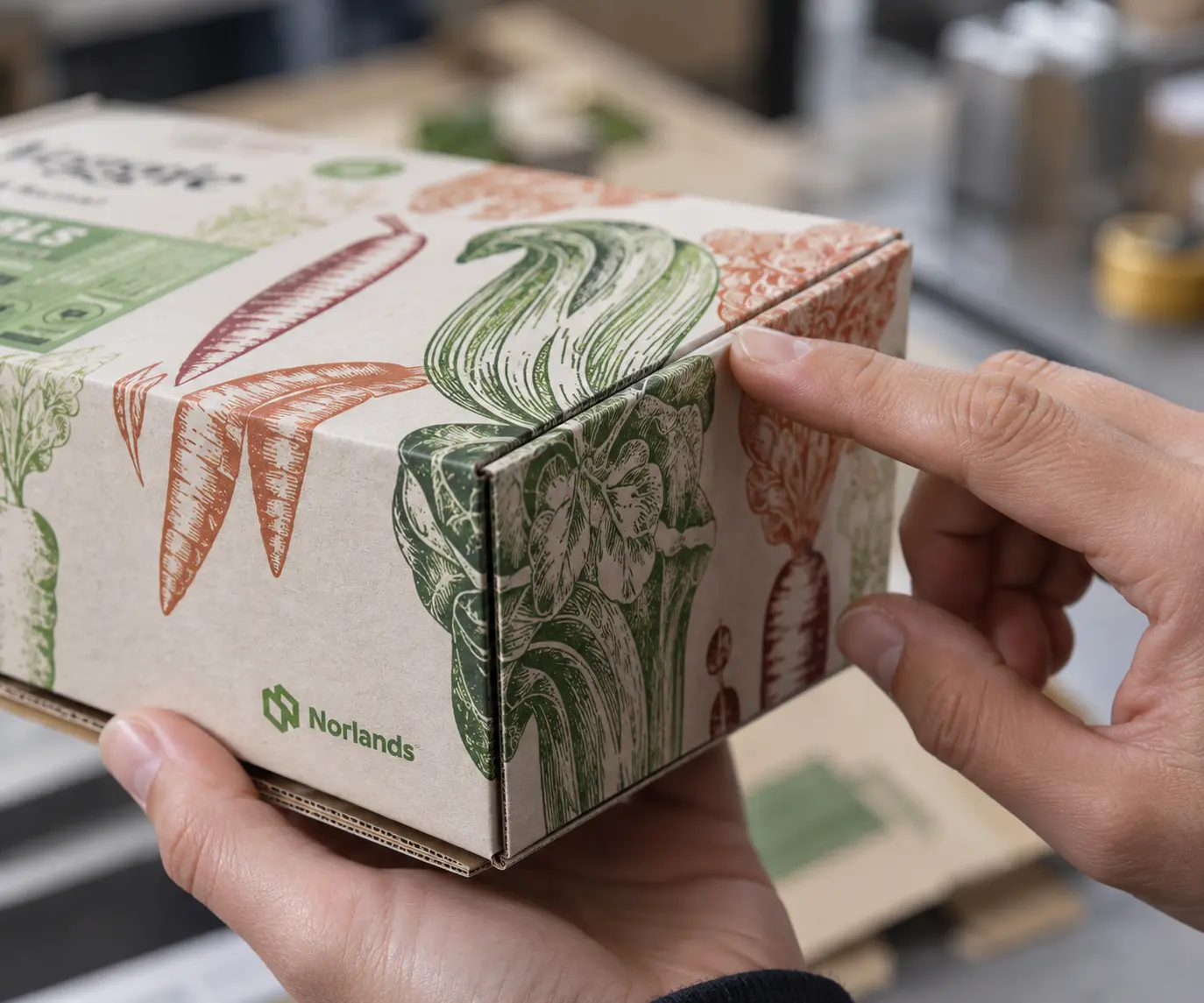 Custom packaging solutions BC showing detailed printing on corrugated packaging