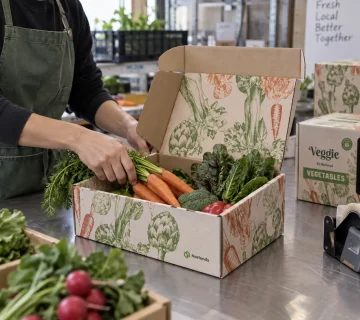 Custom packaging solutions BC with a printed corrugated box and custom structure