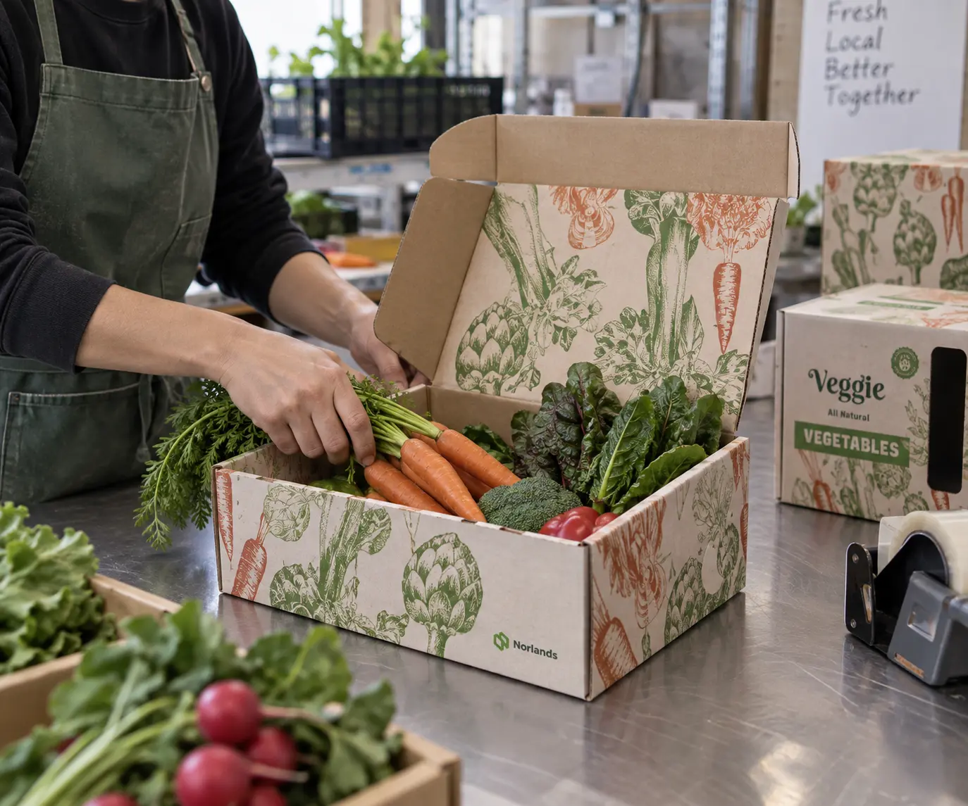 Custom packaging solutions BC with a printed corrugated box and custom structure