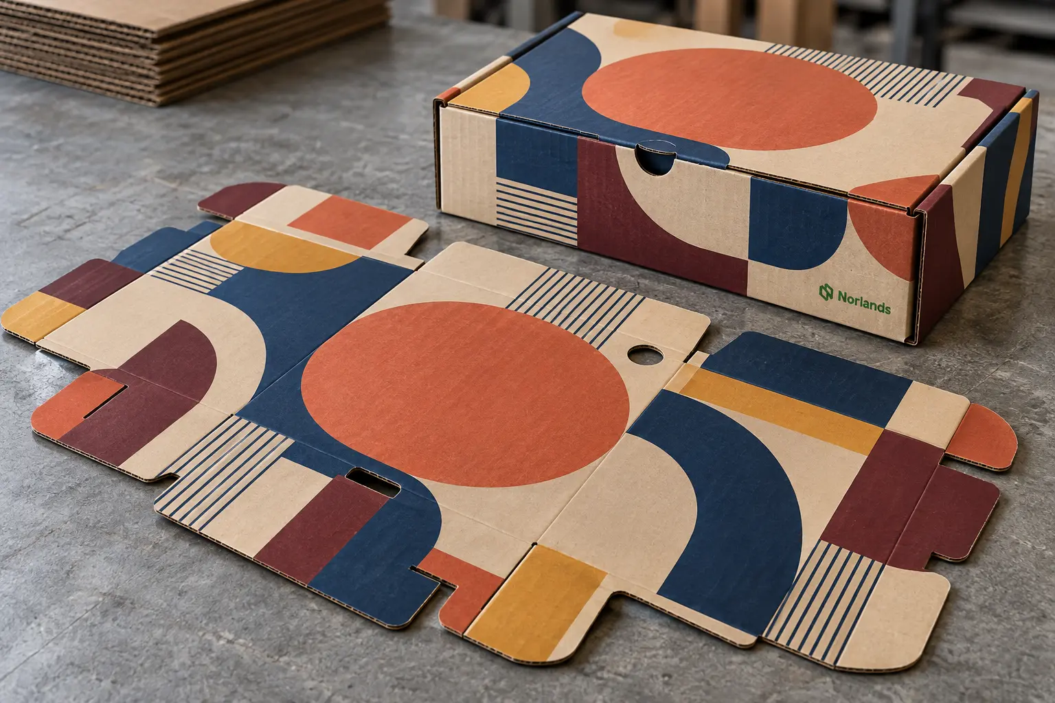 Cutting dies Canada showing a flat die-cut corrugated blank and assembled box